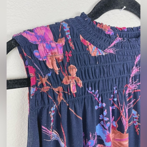 A New Day Women's Medium Floral Navy Sleeveless Maxi Dress Smocked Mock Neck - Picture 9 of 16
